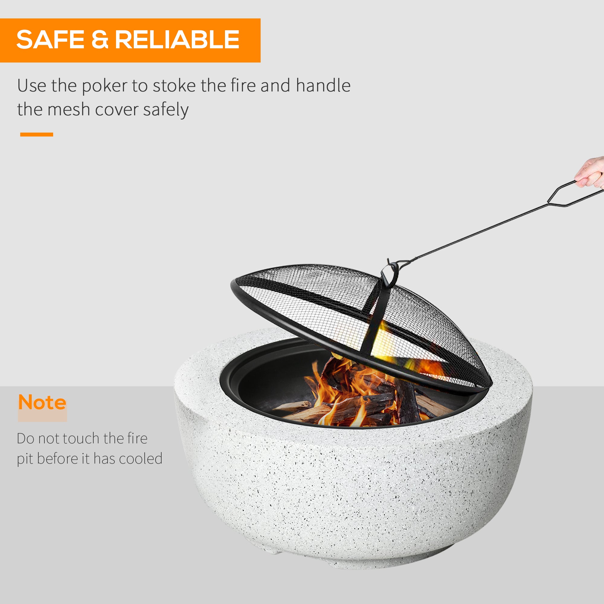 Outsunny 24" Outdoor Fire Pit with Stone Effect, Wood-burning Firepit Fireplace with Spark Screen and Poker for Backyard, Grey