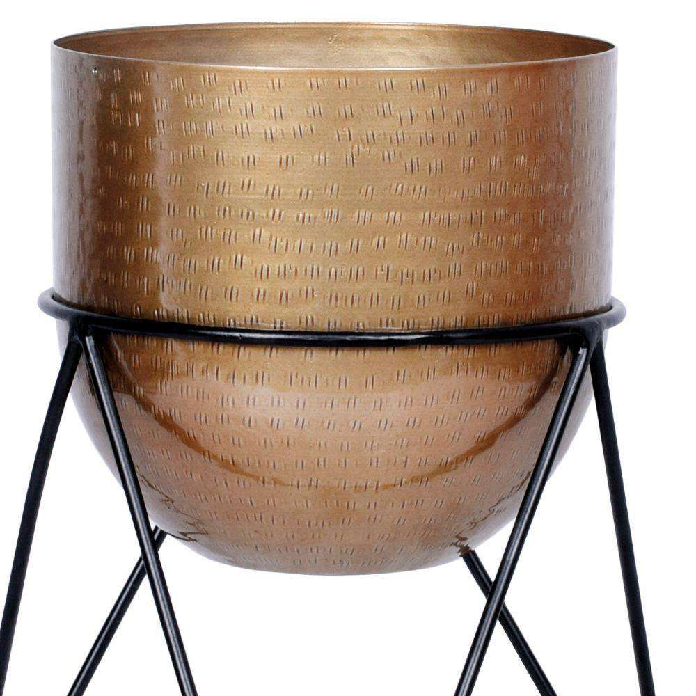 Teresa - Brass Mid-Century Planter With Black Metal Stand