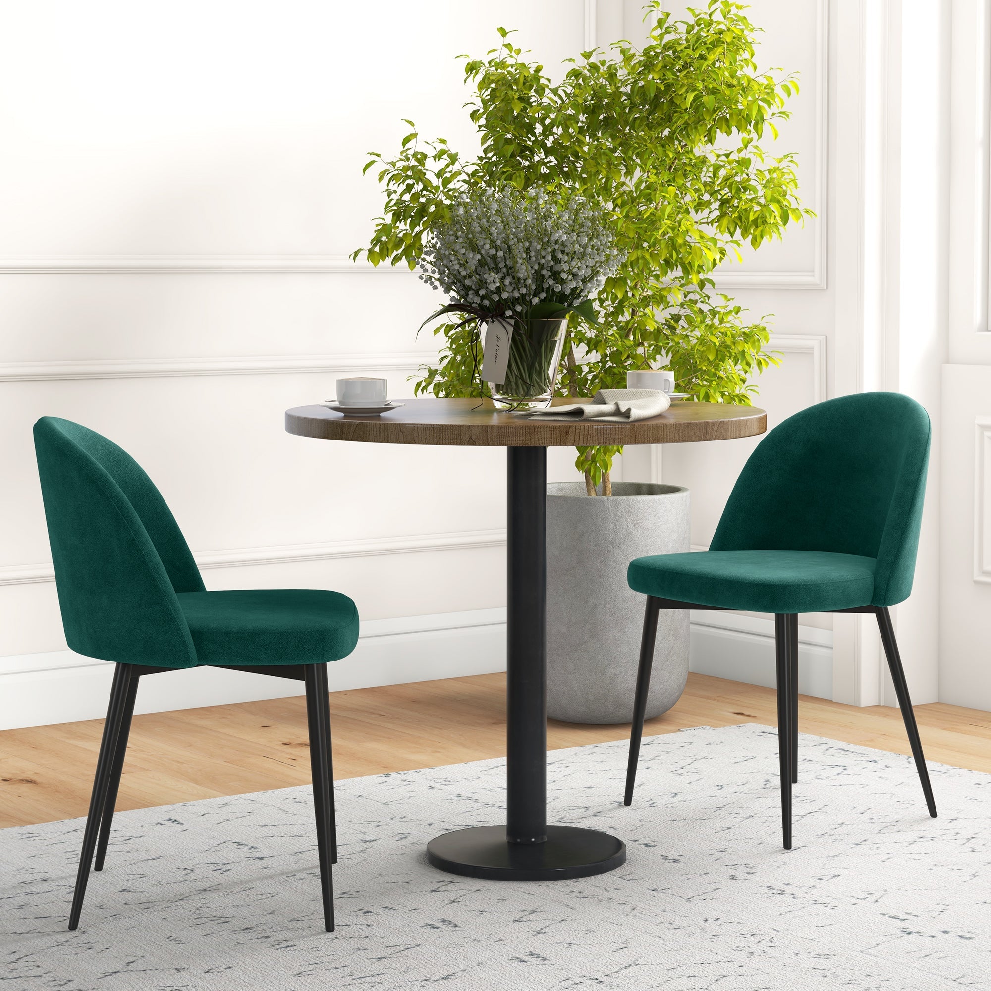 HOMCOM Set of 2 Mid-Back Dining Chair, Mid-Back Velvet-touch Upholstery Kitchen Chair for Living Room Dining Room, Green