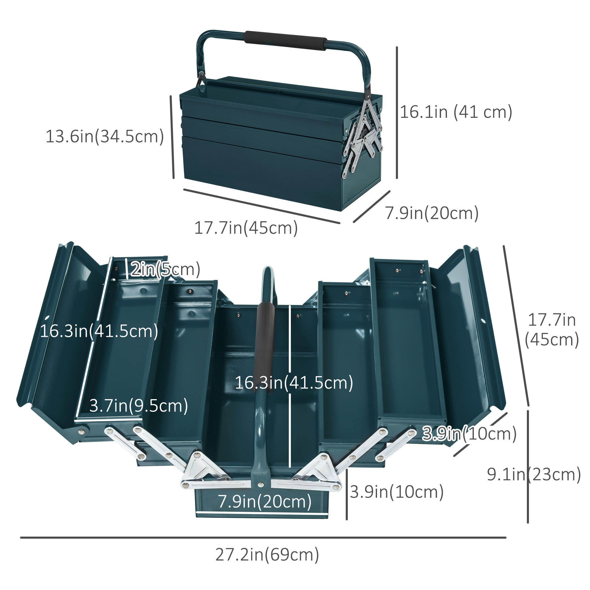 DURHAND Tool Titan: 18-Inch 5-Tray Cantilever Steel Tool Chest for Garage Organization, Dark Green