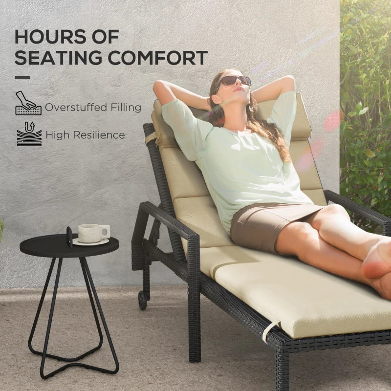 Patio Chaise Lounge Chair Cushions Replacement Sun Lounger Pads with Headrest and Ties, Set of 2, Beige
