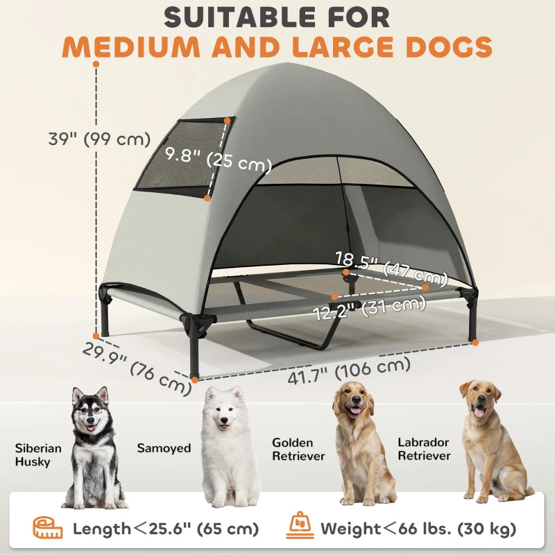 Elevated Dog Bed with Canopy Raised Dog Bed Washable Mesh Steel Frame 41.7" x 29.9" x 39" Light Grey