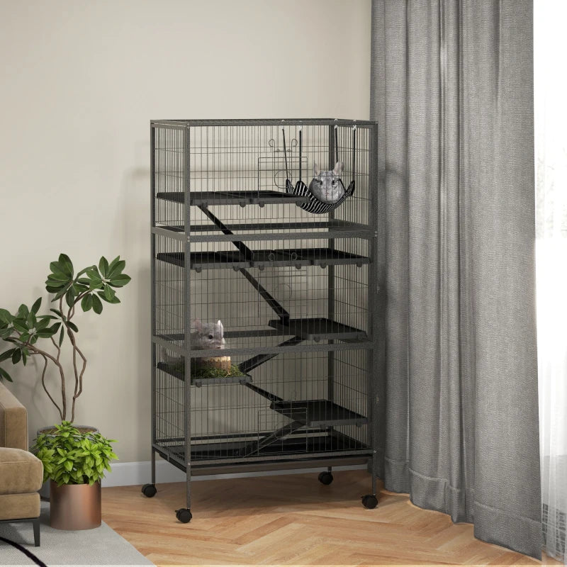 6-Tier Rolling Small Animal Cage, Deluxe Rabbit Cage, Ferret Cage for Mink Chinchilla Kitten Rabbit Charcoal Grey