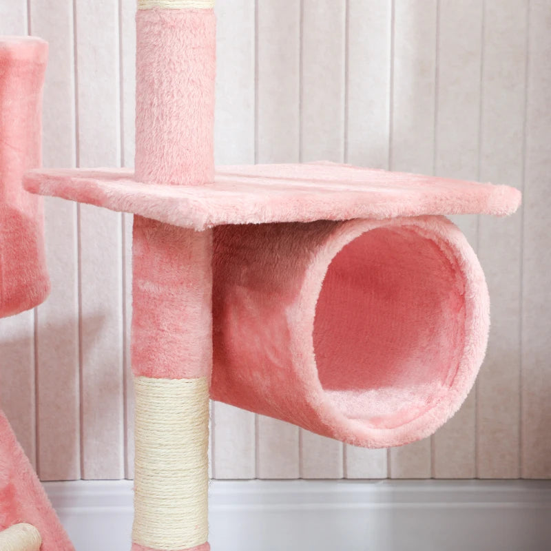 94"-102" Floor to Ceiling Cat Tree High Cat Condo Scratching Post Activity Center Multi-Level Play House Pink