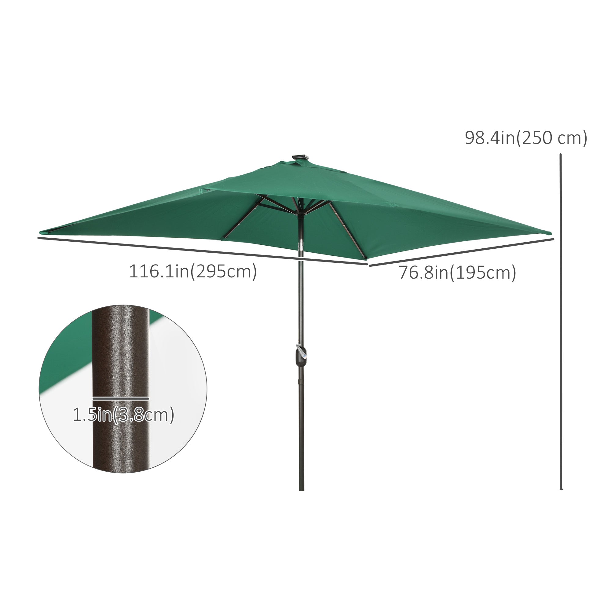 Outsunny Patio Umbrella: 6.5x10ft Rectangular Solar Powered LED Lights Aluminum Tilt Crank Dark Green