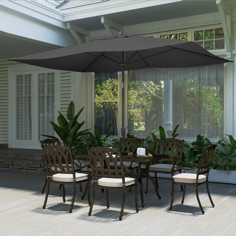 6.5x10ft Patio Umbrella, Rectangle Market Umbrella, Black
