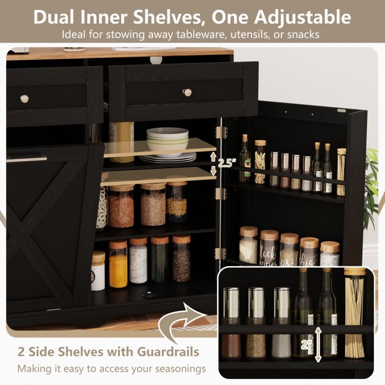 Tilt Out Trash Can Cabinet with Outlets and Adjustable Shelf-Black