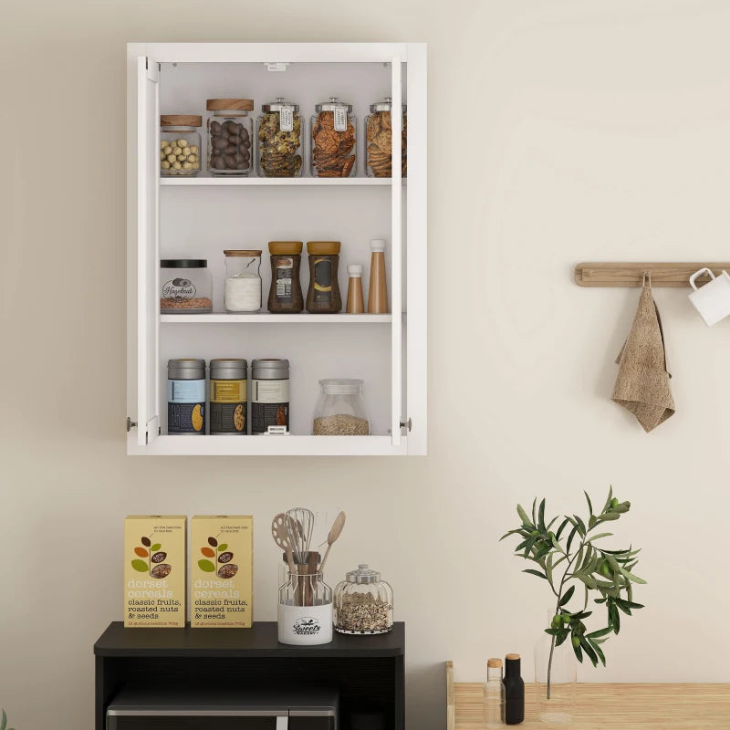 Bathroom Cabinet Wall Mounted, Modern Bathroom Wall Cabinet with 2 Doors and 2 Adjustable Shelves, White