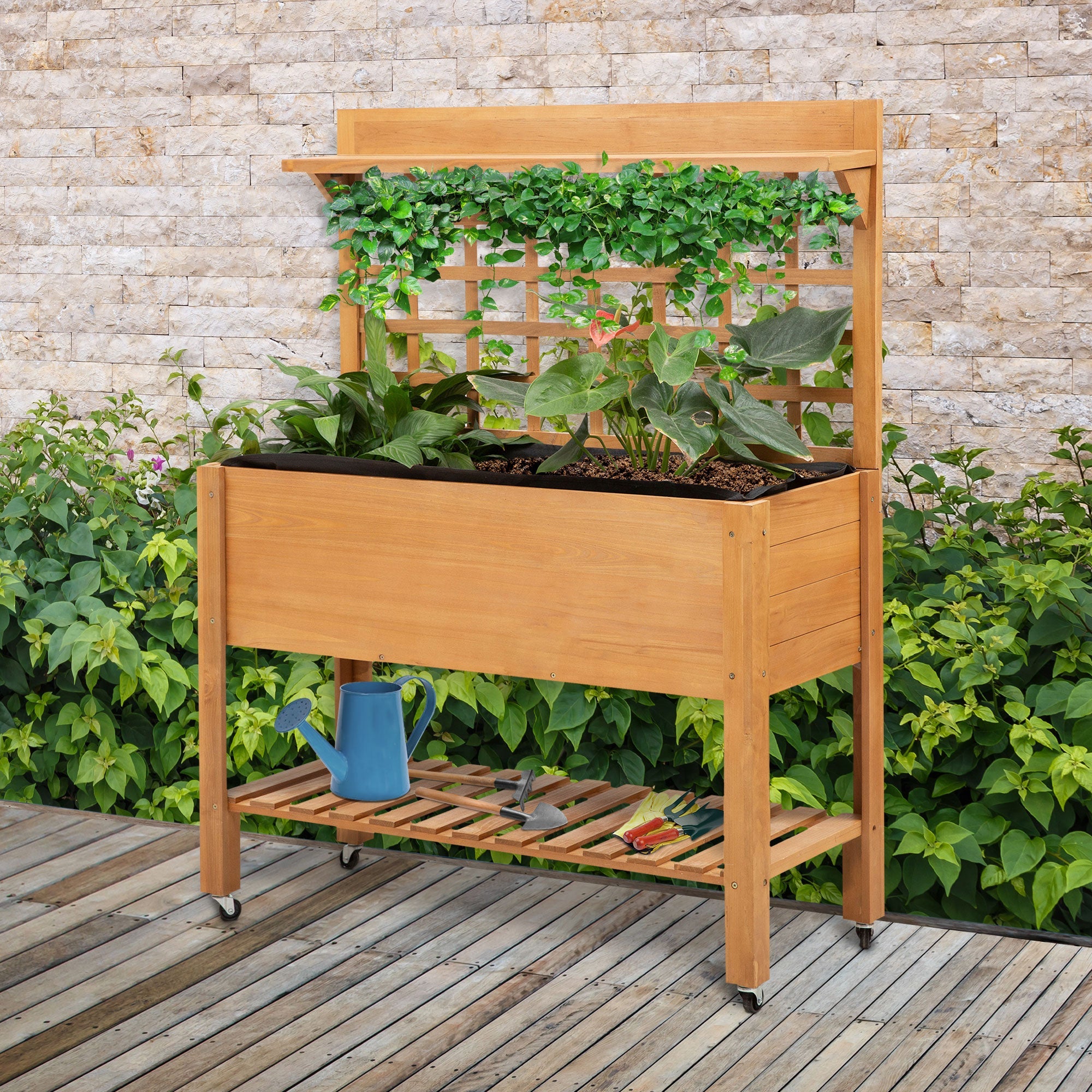 Outsunny Wooden Raised Planter Boxes Elevated Garden Bed Planter Flower Herb Boxes for Vegetables Flower,41.25"L x 15.75"W x 53.25"H