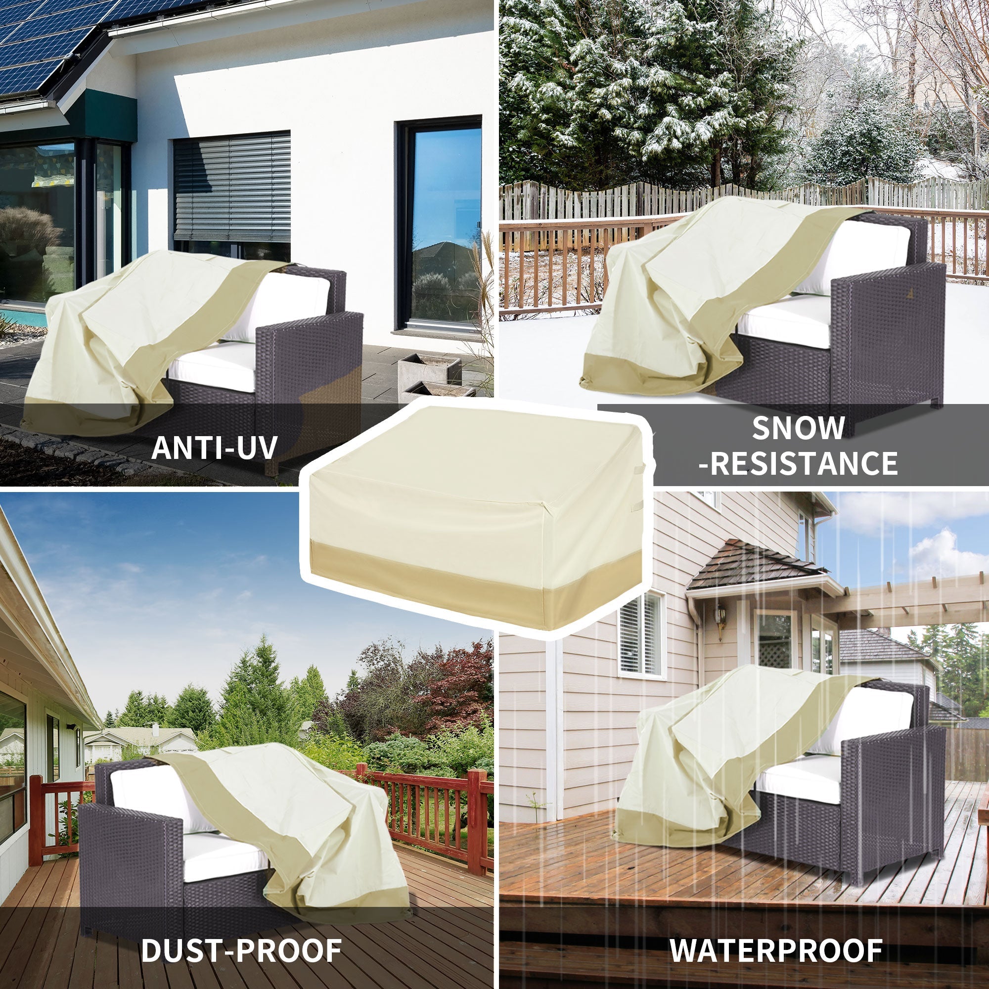 Outsunny Waterproof 3-Seat Sofa Bench Cover Outdoor Rattan Wicker Furniture Rain Dust Protector Beige Coffee Medium - 2-seat Sofa