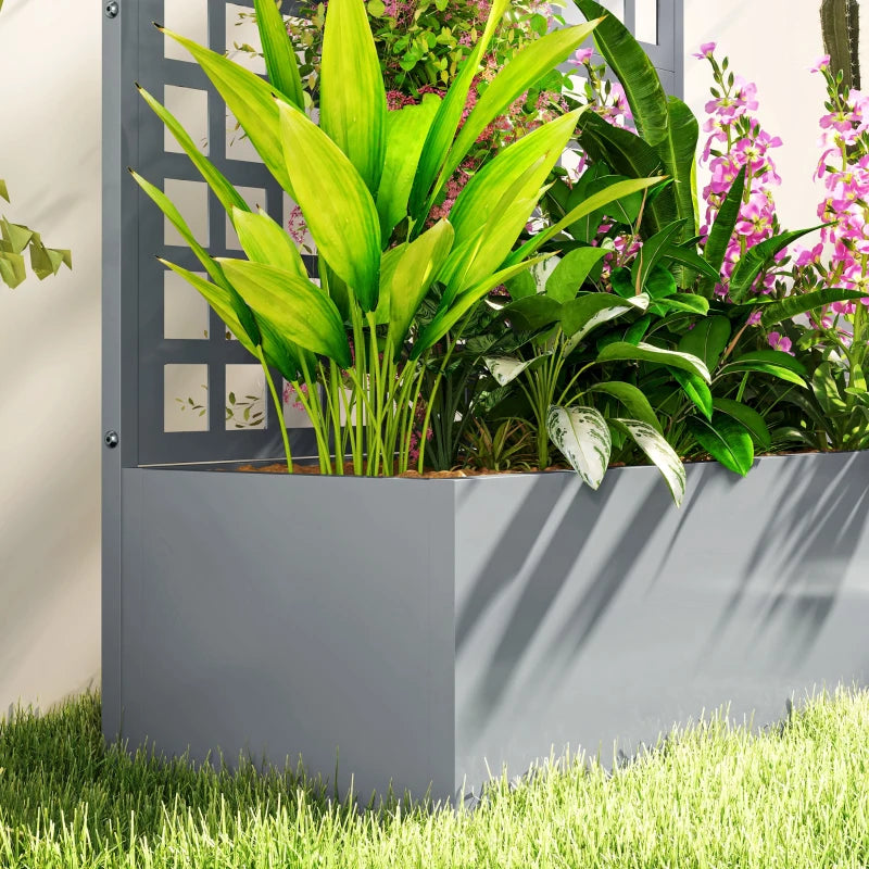 Galvanized Raised Garden Bed Planter Box with Trellis for Climbing Plant Vegetable Vine, 43"x16"x70", Grey Wood Effect