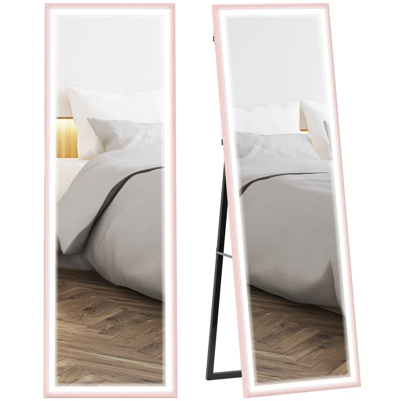 LED Mirror with Dimmable and 3 Colour Lights, 64" x 21" Rectangular Full Body Mirror for Bedroom Living Room, Pink