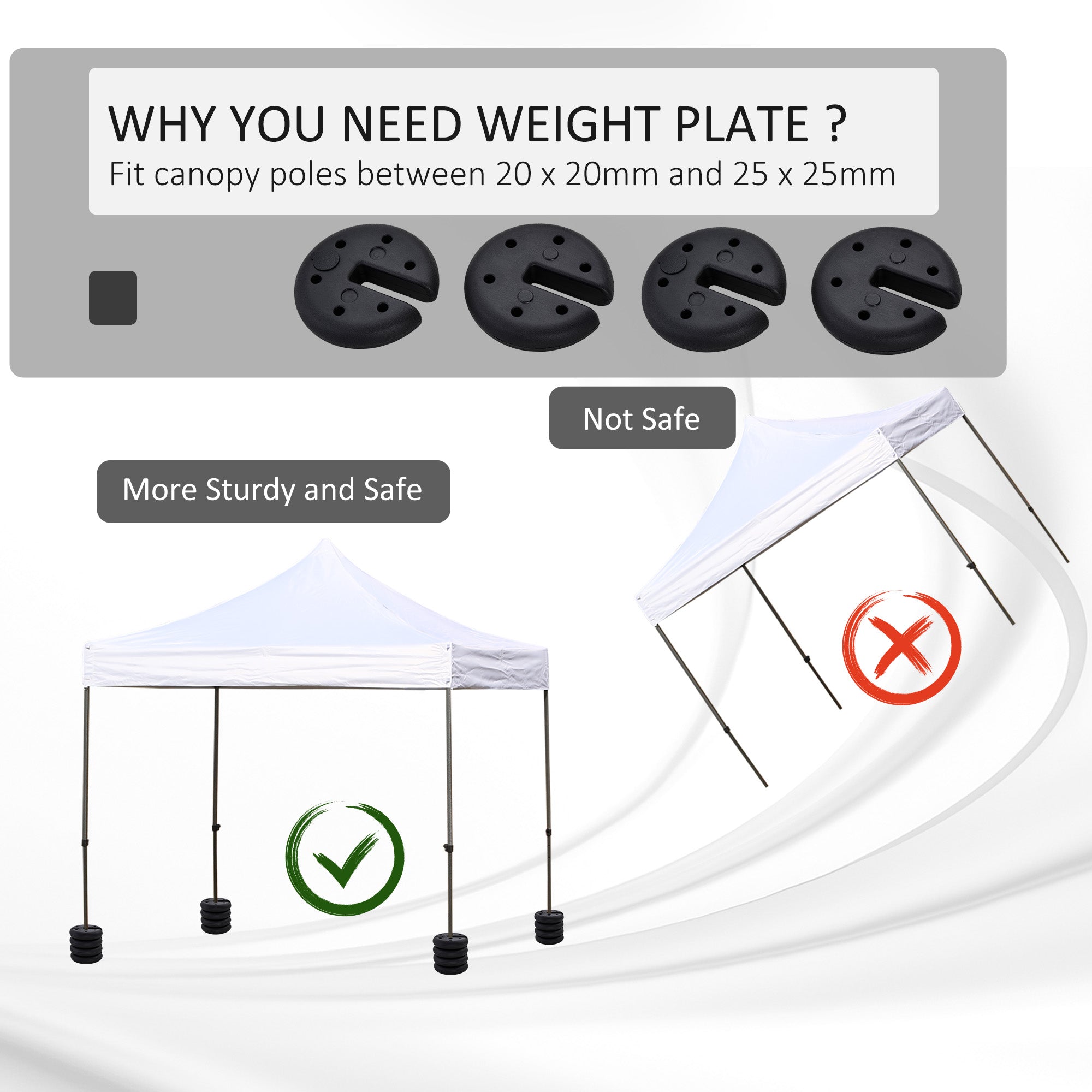 Outsunny Set of 4 Party Tent Canopy Weight Plate Kit Gazebo Pop Up Tent Anchor Base Weights Canopy Shelter Leg Weights