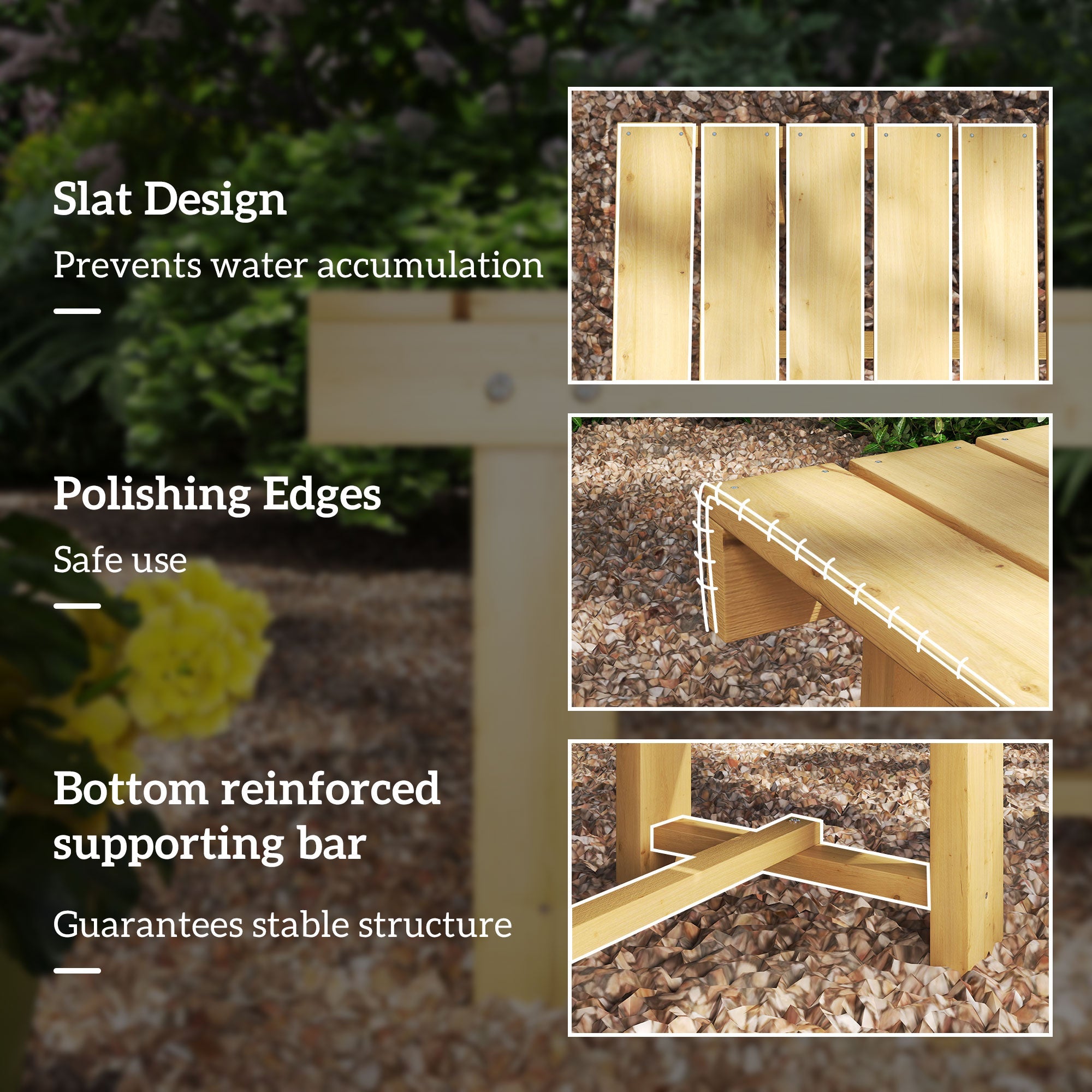 Outsunny 43.25" Outdoor Wood Garden Bench Backless Patio Fir Wood Loveseat Backyard Park Double Seat 2 Person