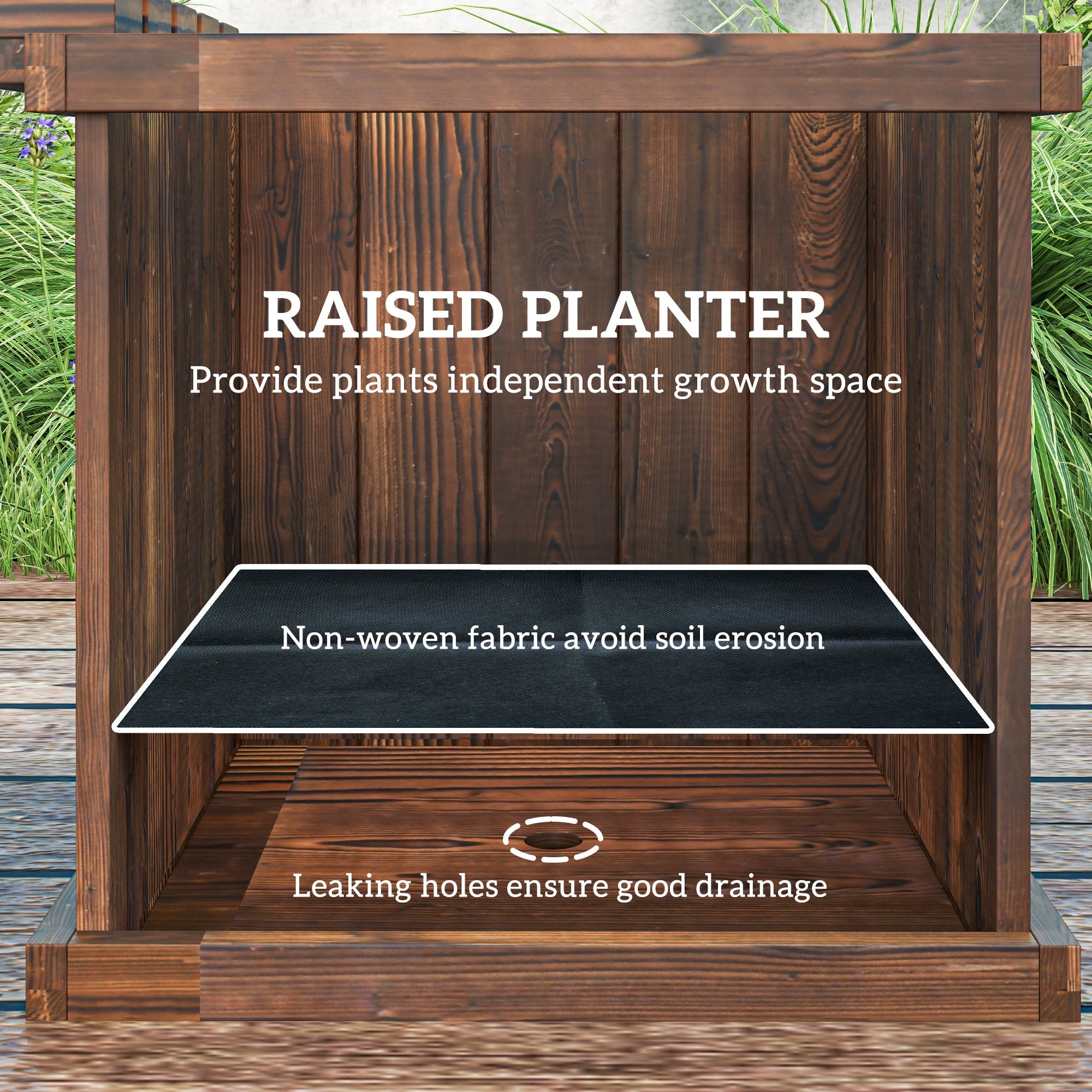 Outsunny Garden Planter with Raised Garden Bed Bench for Patio Park, 69.25" x 15" x 15.75", Carbonized