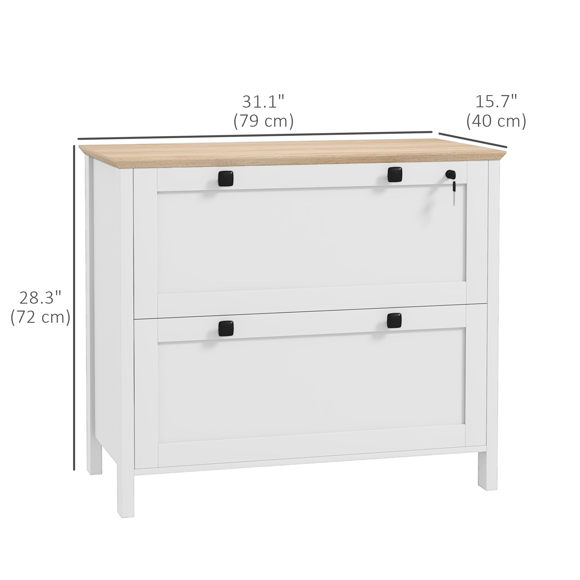 HOMCOM 2 Drawer File Cabinet, Lockable Filing Cabinet with Adjustable Hanging Bar for Letter, A4 and Legal Size, White