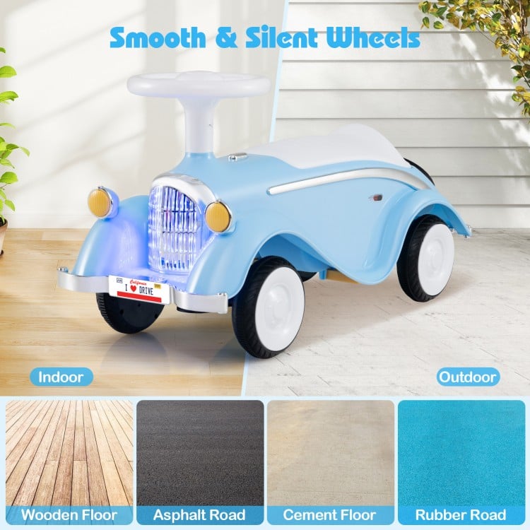 Toddler Ride on Toy Classic Sliding Car with Horn and LED Headlight-Blue