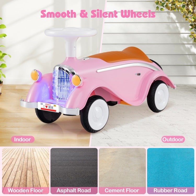 Toddler Ride on Toy Classic Sliding Car with Horn and LED Headlight-Pink
