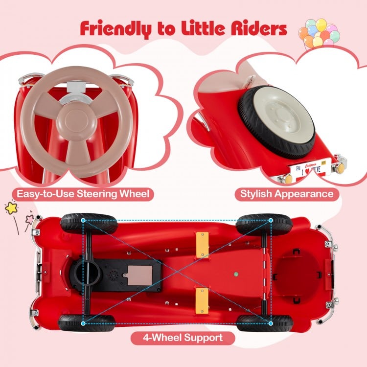 Toddler Ride on Toy Classic Sliding Car with Horn and LED Headlight-Red