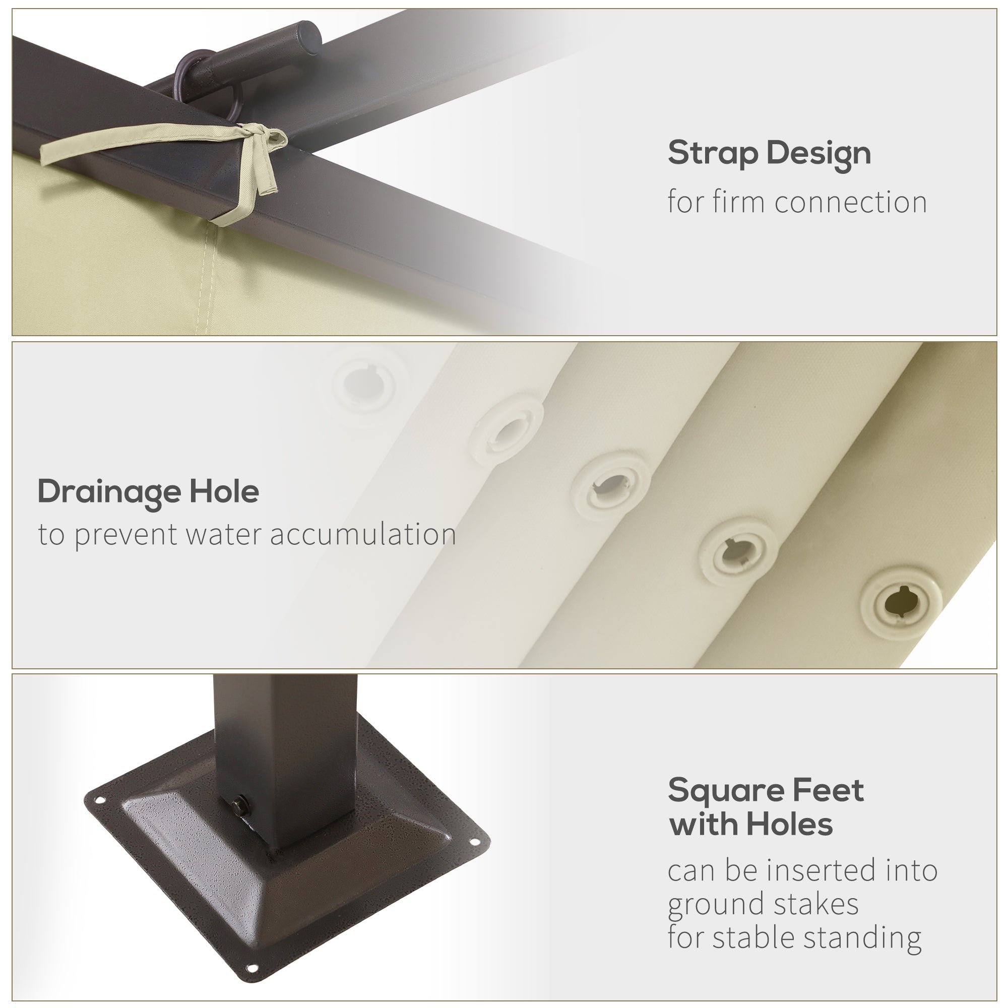 Outsunny 11.5' Pergola Retractable Gazebo Shade Deck Shelter with Steel Frame, Polyester Square Canopy, Beige