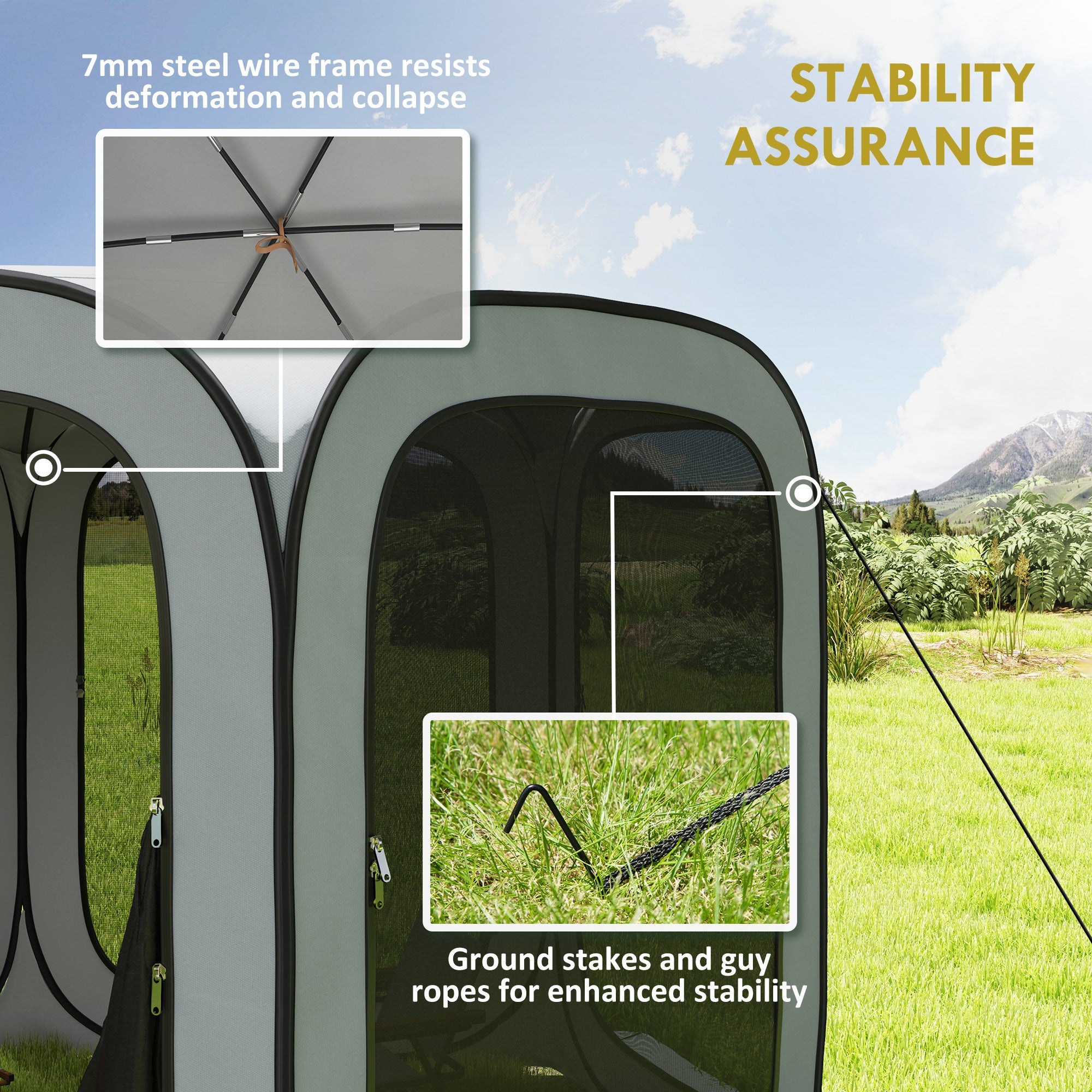 Outsunny 11 x 11ft Screen House, UPF50+ Portable Camping Tent with Bug Net & Carry Bag for Outdoor Leisure, Light Grey