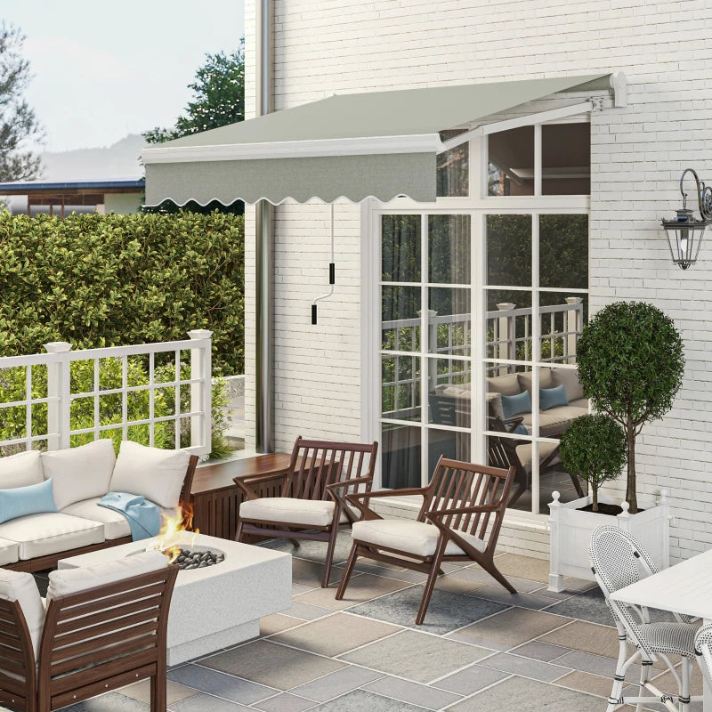 8'x7' Patio Awning Manual Retractable Sun Shade Outdoor Deck Canopy Shelter, Light Grey