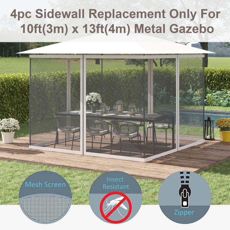 Replacement Mosquito Netting for Gazebo 10' x 13' Black Screen Walls for Canopy with Zippers