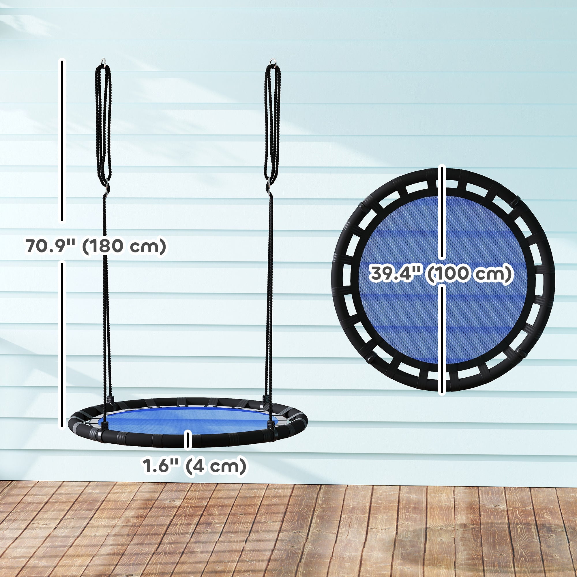 Qaba 39 inch Saucer Tree Swing Set for Kids with Adjustable Hanging Ropes for Outdoor, Backyard, Navy Blue