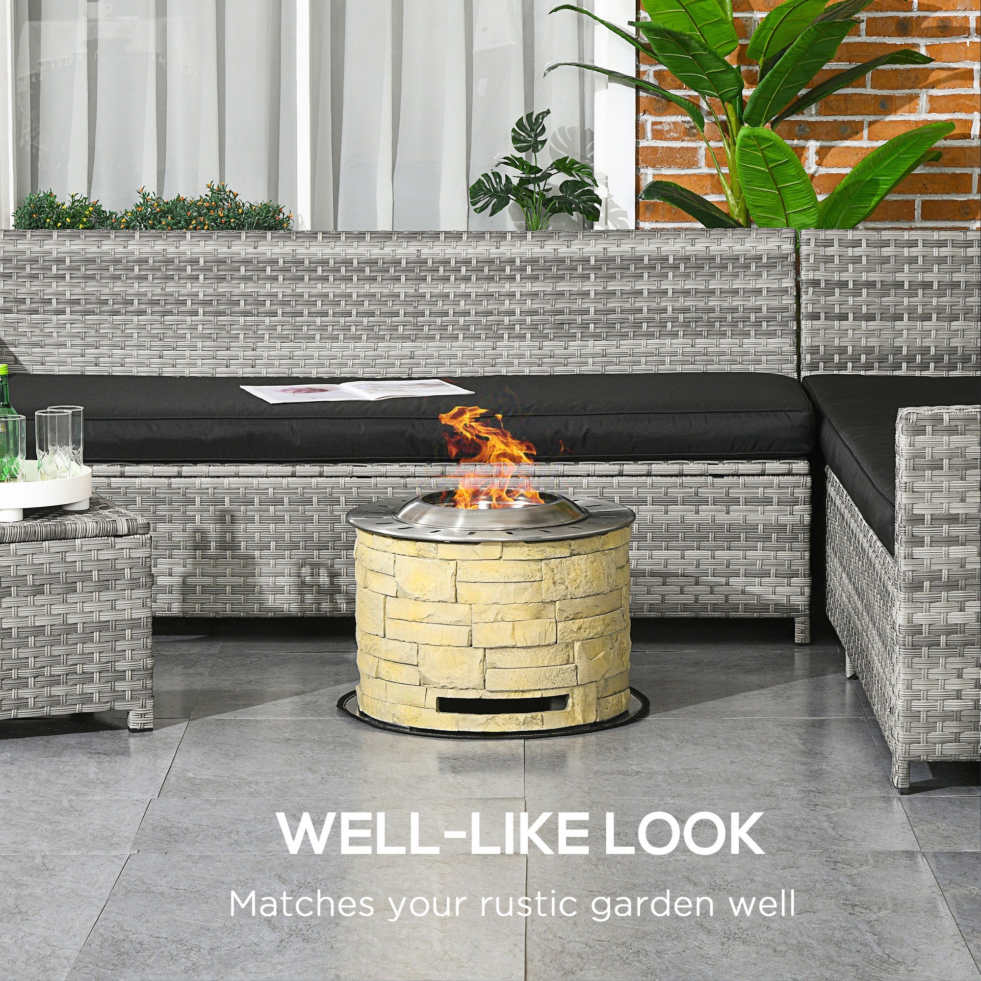 Outsunny Portable Smokeless Fire Pit Camping Bonfire Stove Mat Backyard Patio Picnic Magnesium Oxide Yellow