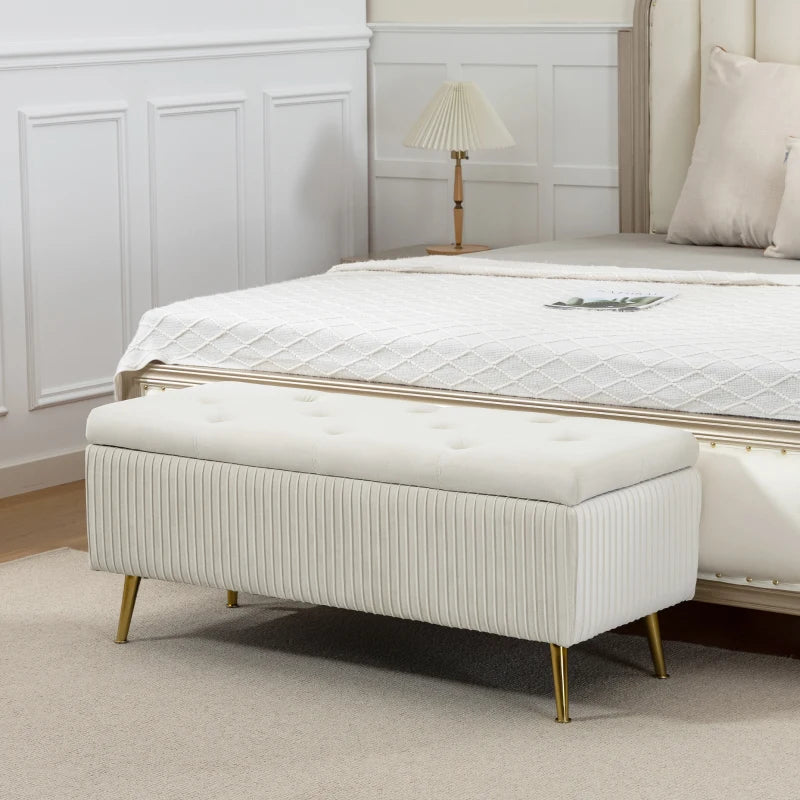 Storage Ottoman Bench, 43 Inch Large Storage Chest with Steel Legs and Padded Seat, Foot Rest, Load 485 lbs, Beige