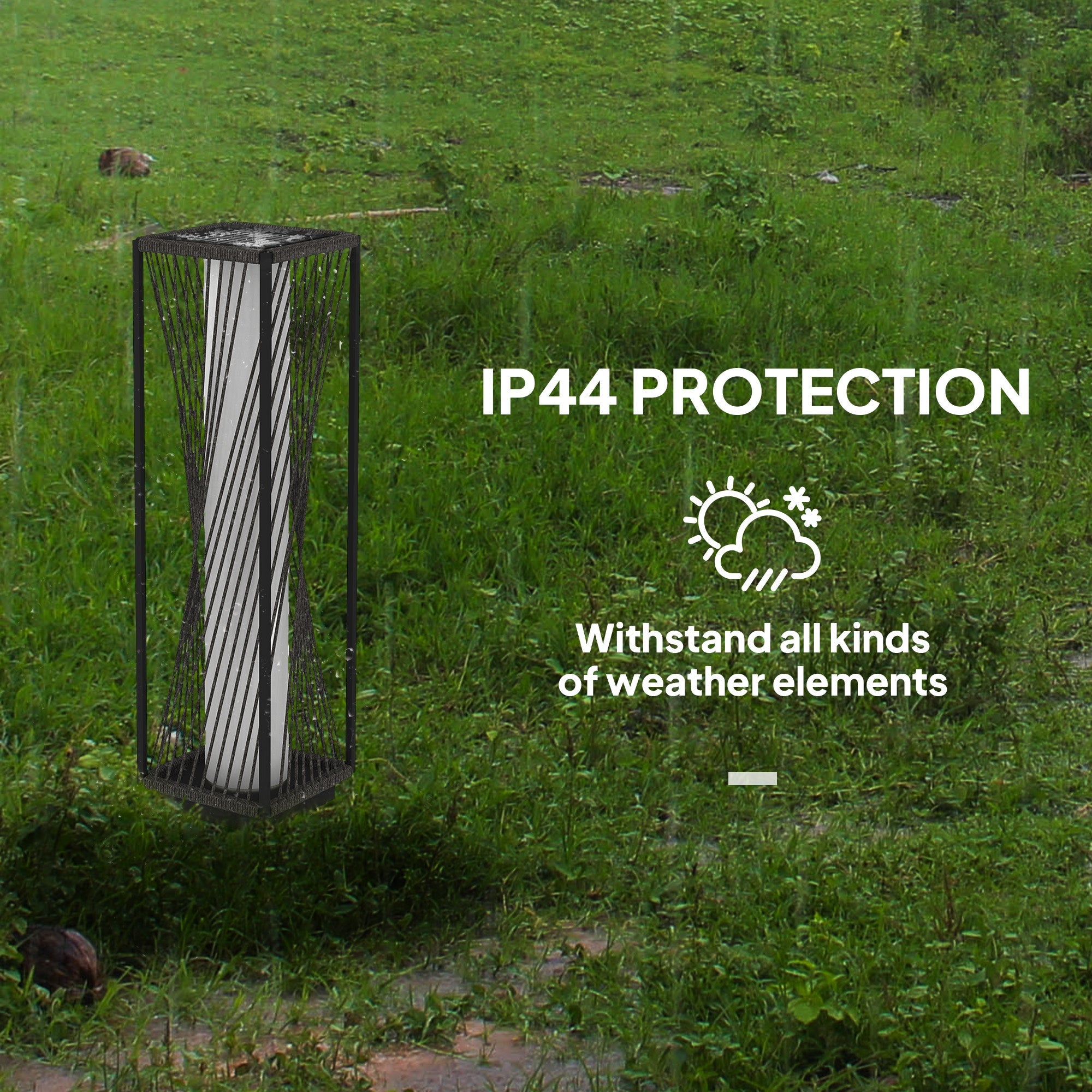 Outsunny Rattan Solar Floor Lamp, Decorative Outdoor Lamp with Auto On/Off LED Lights, IP44 for Patio, Porch, Pathway, Grey