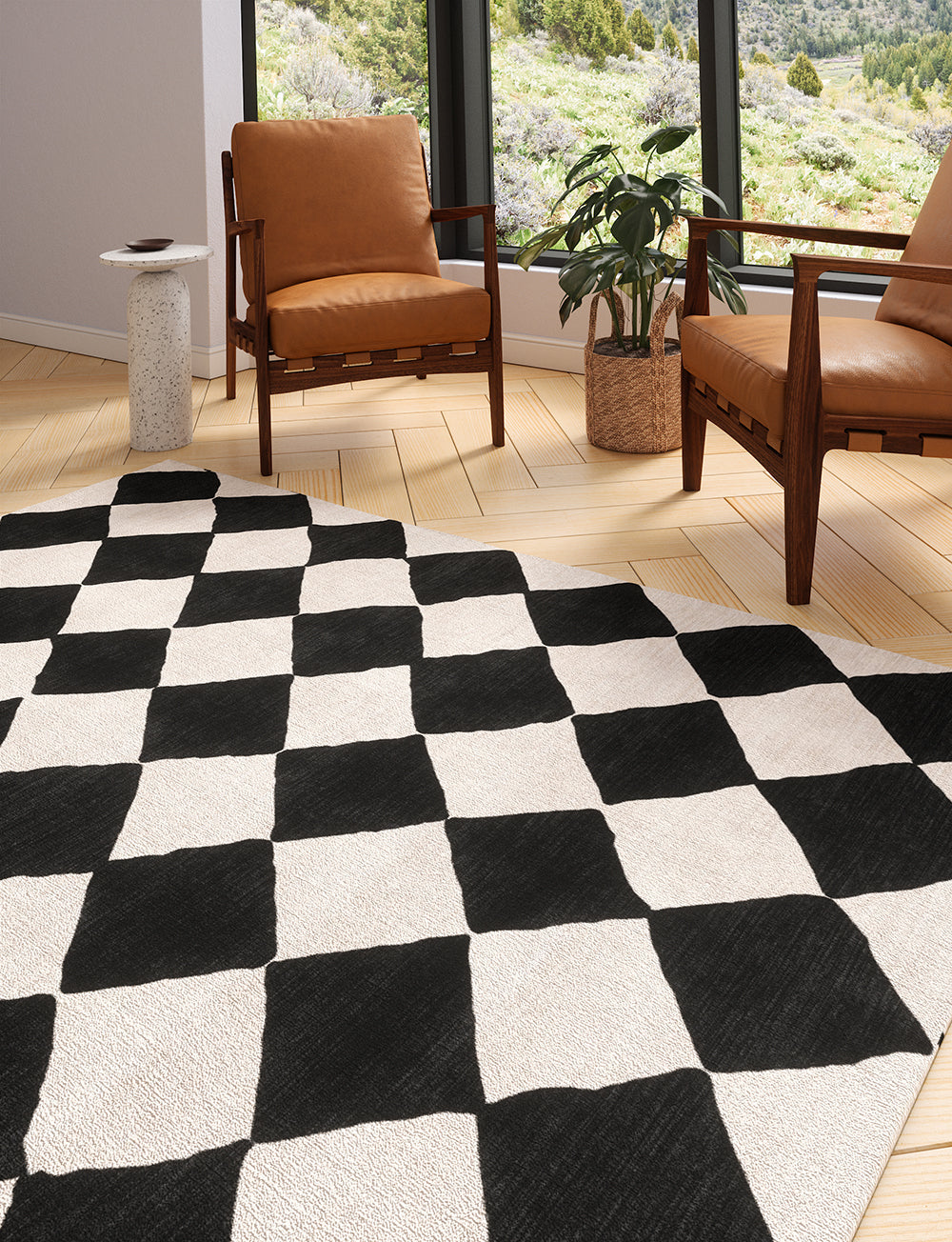 Trestres Checkered Black & Ivory Rug