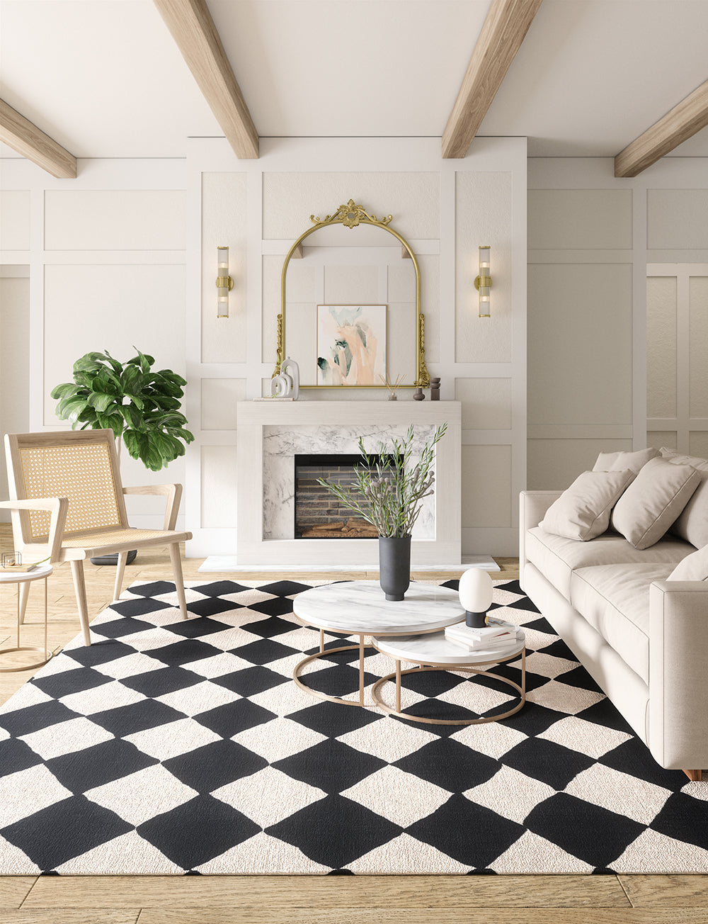 Trestres Checkered Black & Ivory Rug