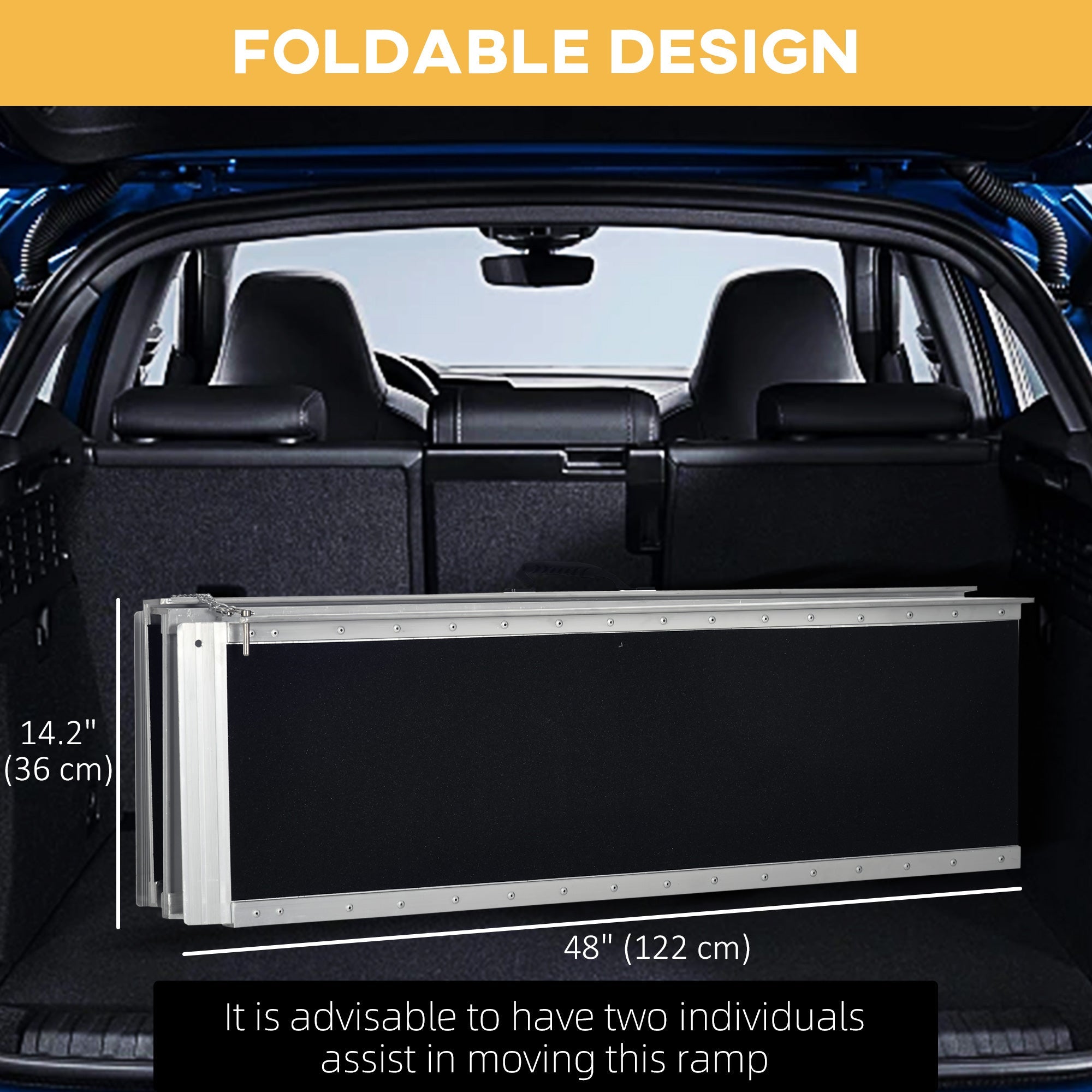 HOMCOM 8ft Portable Mobility Ramp: Aluminum Wheelchair/Scooter Access Ramp, Non-Skid Surface, Foldable Design for Assistance