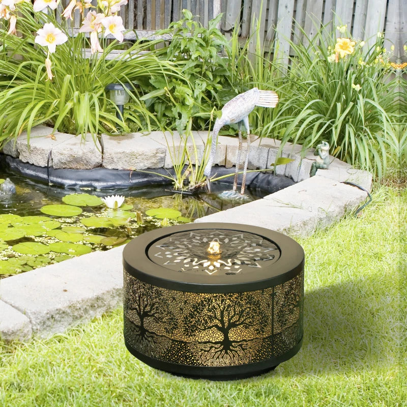 Outdoor Water Fountain with LED Lights, 10" Tall Garden Waterfall Fountain Feature with Adjustable Flow, Black