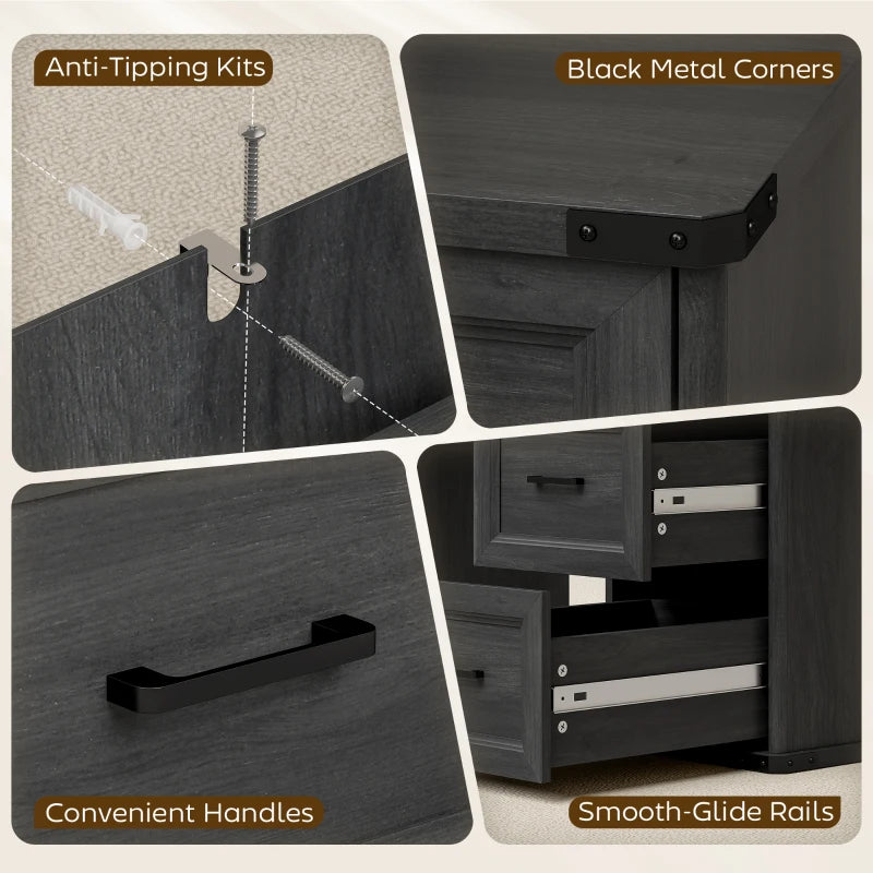 55" Computer Desk with 7 Drawers, Farmhouse Executive Desk for Home Office, Study, Bedroom, Black Wood Grain