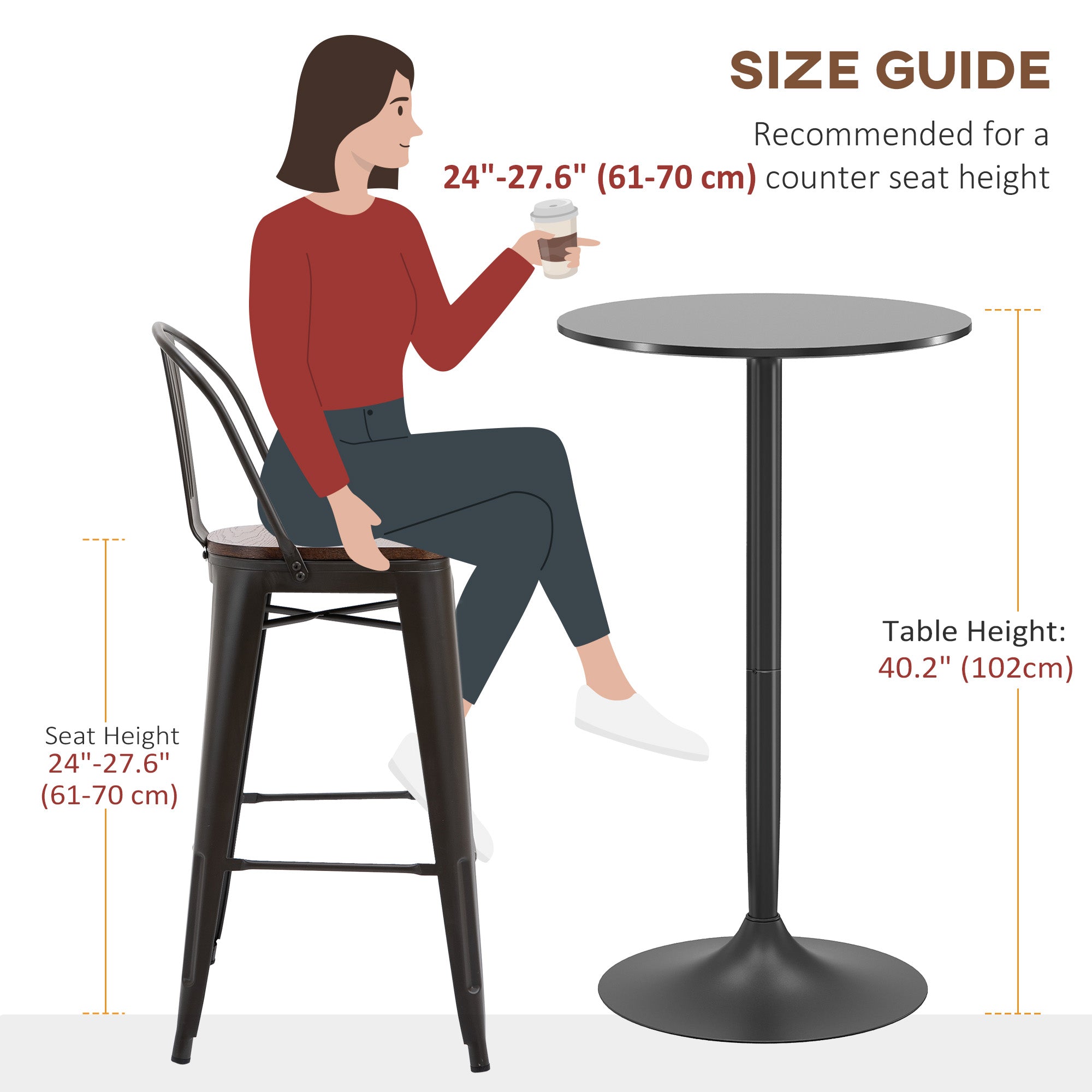HOMCOM Modern High Top Bar Table Round Dining Painted Top Steel Base Bistro Table for 2 Black