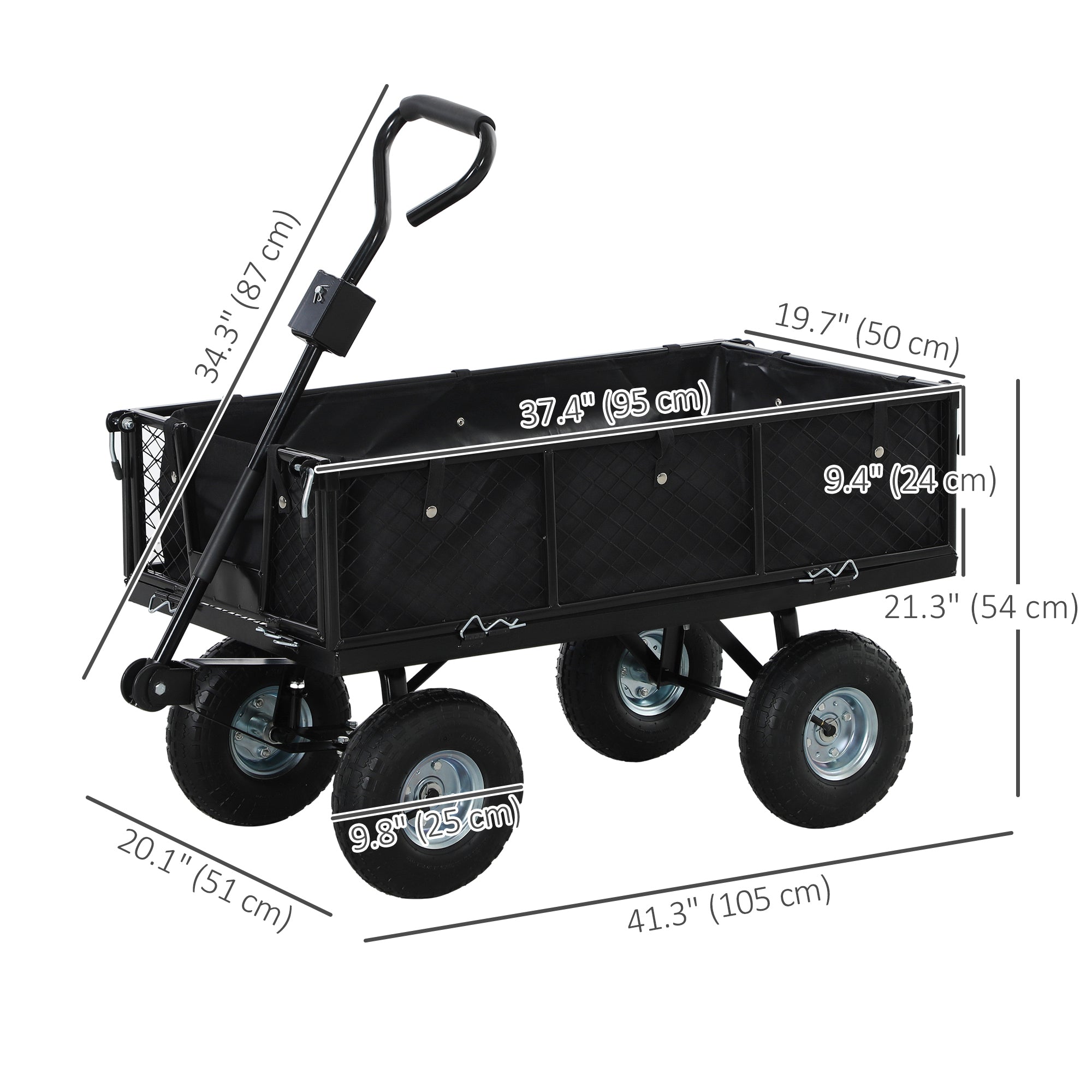 Outsunny Steel Garden Cart, Utility Wagon Cart with Removable Liner, Quick-Release Sides, 10" Wheels, 660lbs Capacity