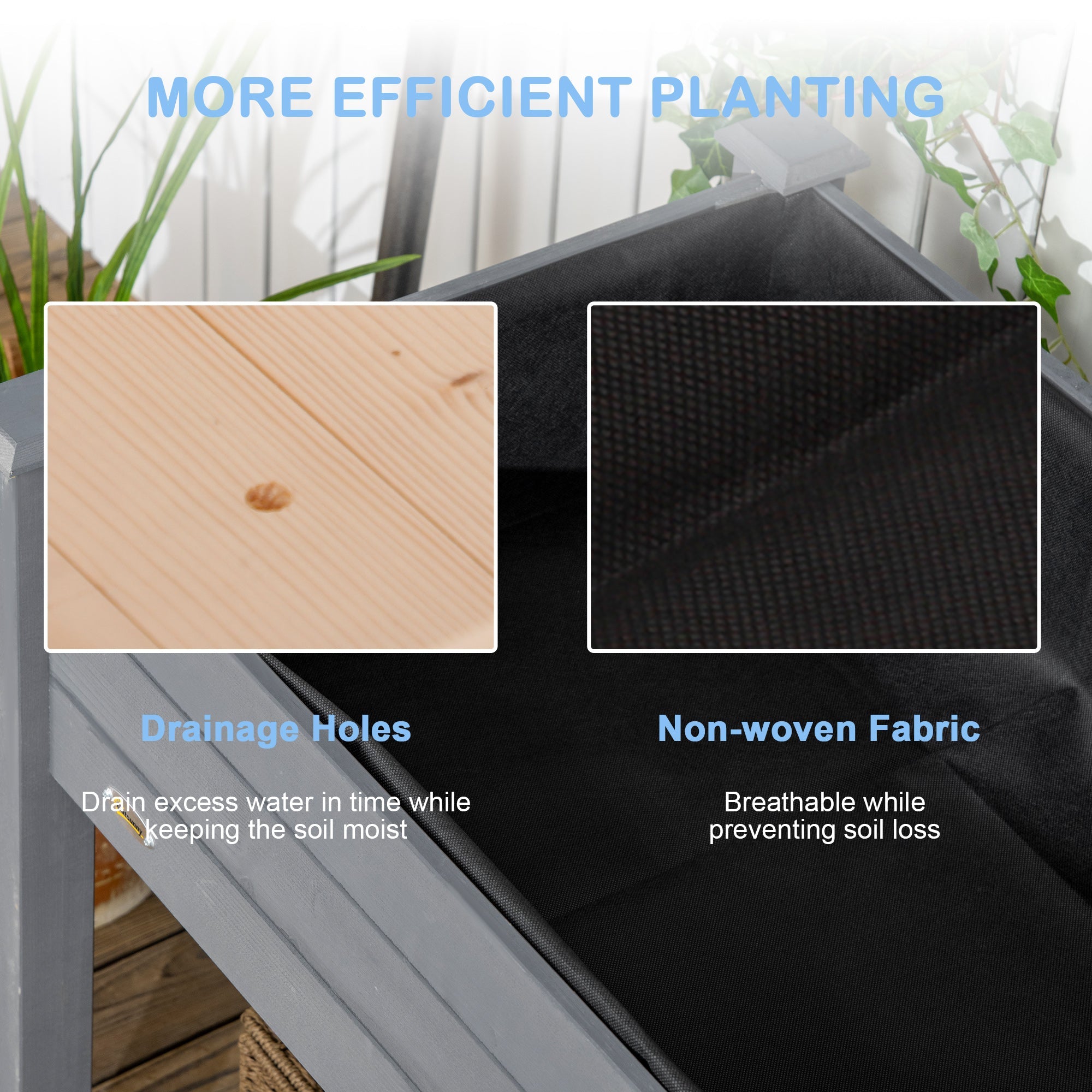 Outsunny Elevated Wooden Planter Box 34"x18"x30" with Legs, Drainage, Inner Bag for Easy Gardening - Dark Grey