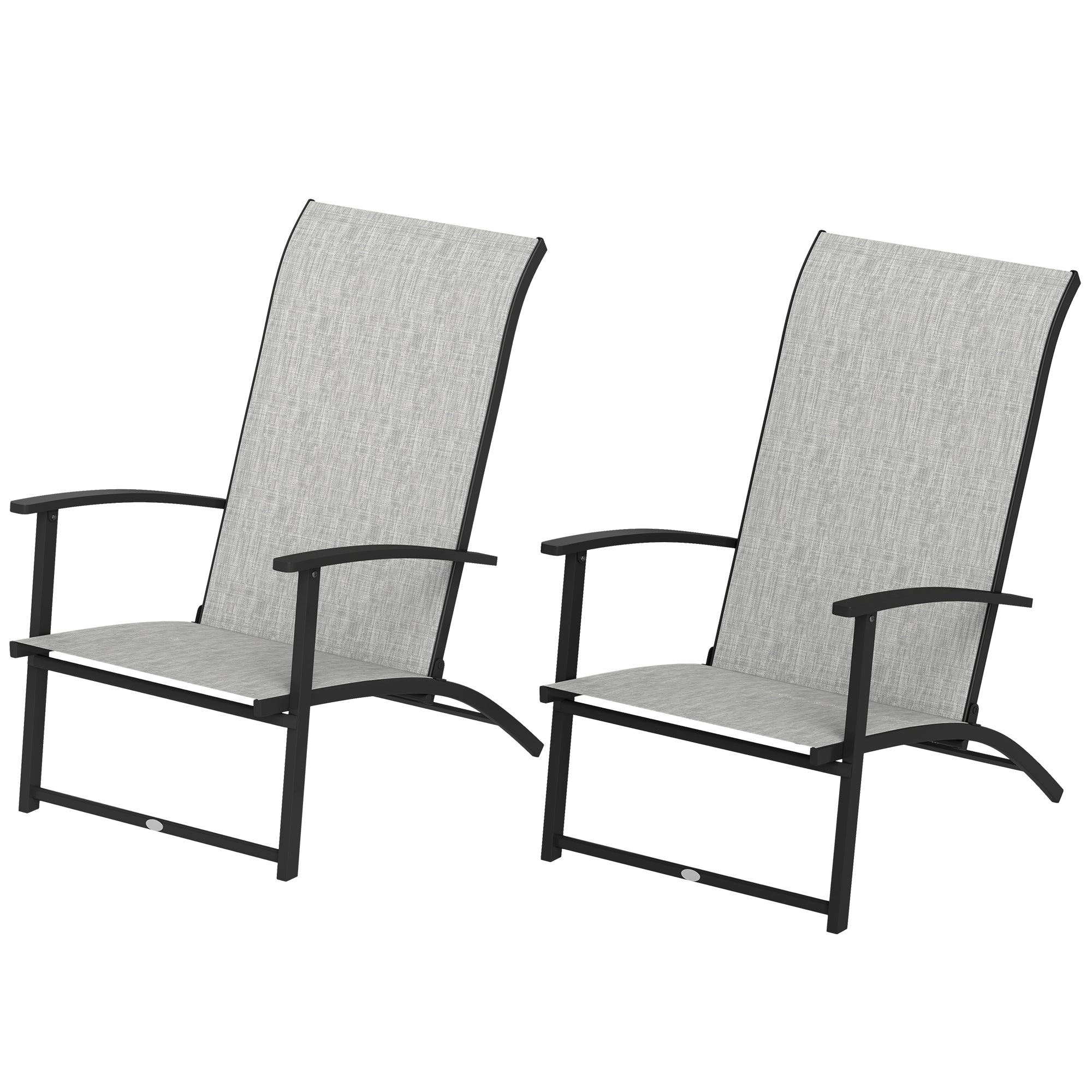 Outsunny Set of 2 Folding Lawn Chairs, Outdoor Folding Chairs with Armrests, High Backrest for Backyard Balcony, Grey