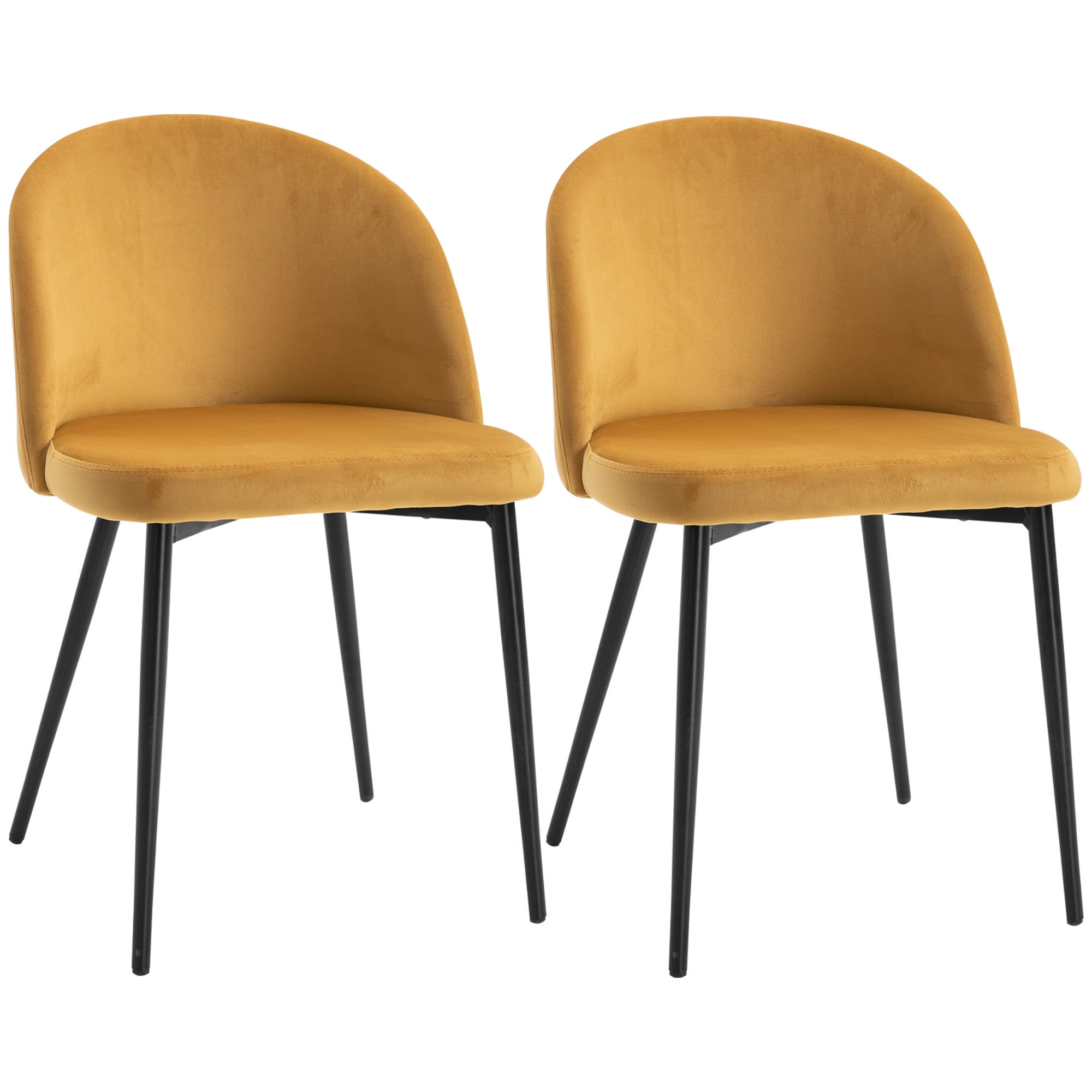 HOMCOM Set of 2 Modern Dining Chairs Velvet Upholstery Side Accent Chair Yellow
