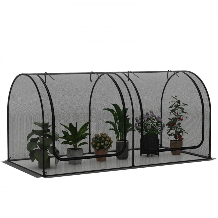 Tunnel Crop Cage Large Portable Plant Protection Tent with 2 Roll-up Zippered Doors