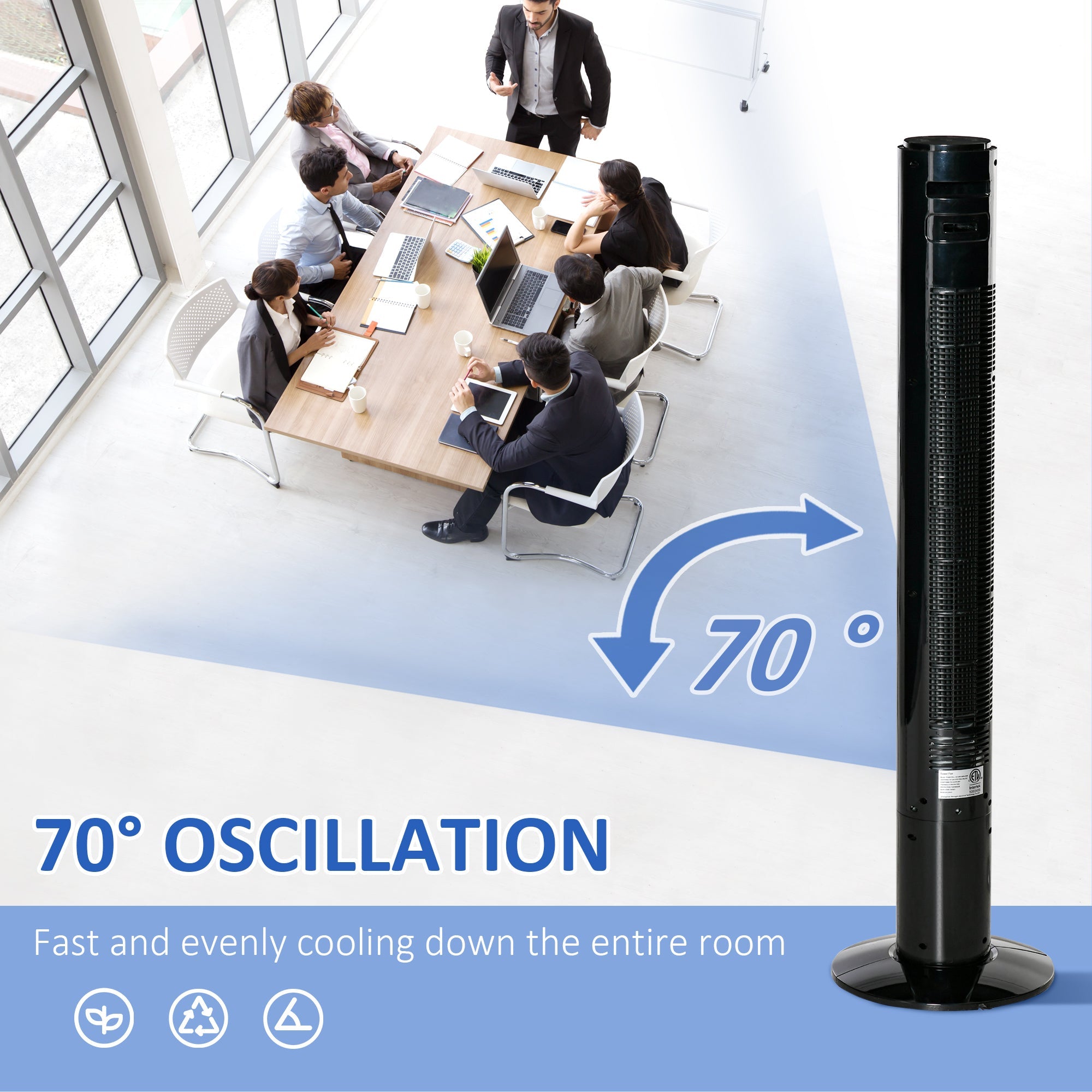 HOMCOM Oscillating Tower Fan Standup Cooling 3 Speed 12h Timer LED Remote Black for Efficient Air Circulation