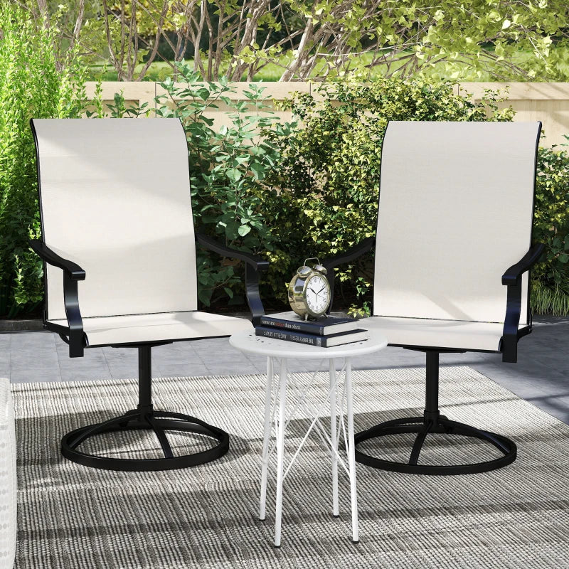 Outdoor Swivel Dining Chairs Set of 2, High Back Swivel Chairs with All Weather Mesh for Deck, Backyard, Poolside, White