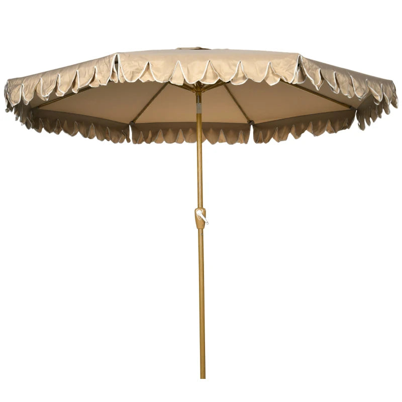 9 ft Patio Umbrella with Push Button Tilt and Crank, Double-ruffled Outdoor Market Table Umbrella Parasoll, Khaki