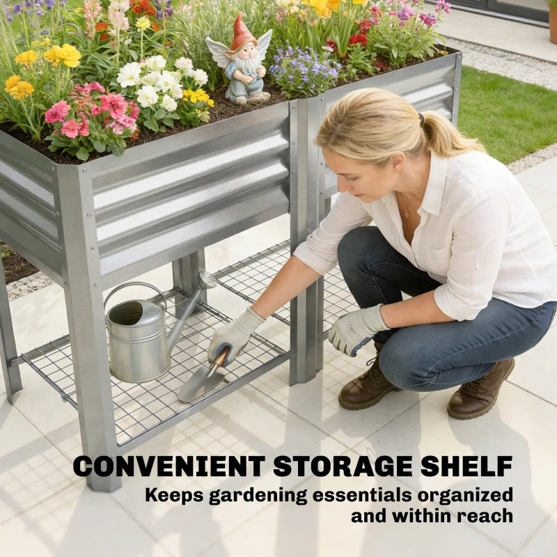 Raised Garden Bed with Legs Storage Shelf Elevated Planter Box 31.5" for Flowers Vegetables Silver