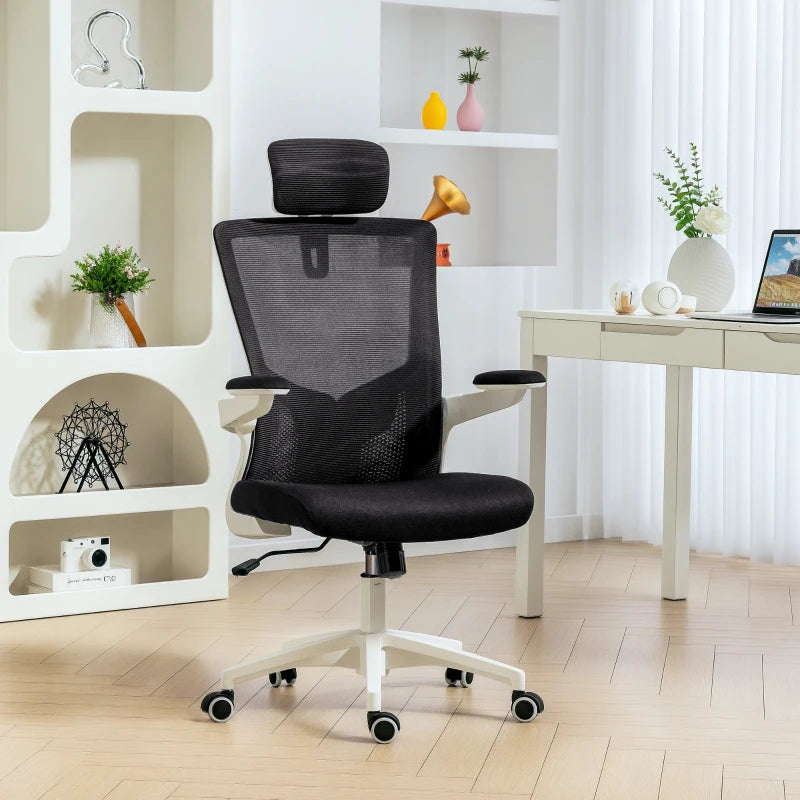Ergonomic Office Chair, Swivel Desk Chair with Adjustable Lumbar Support, Headrest and Height, Flip-up Armrests, Black