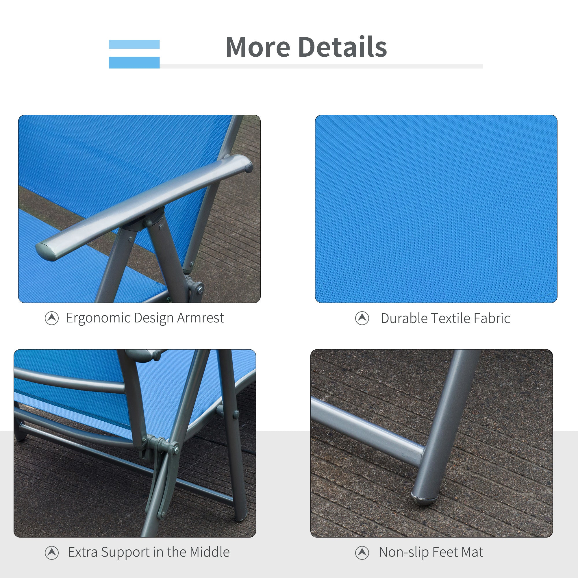 Outsunny Adjustable Reclining Patio Chaise Lounge Chair Tri-Fold Outdoor Garden Sun Lounger Blue