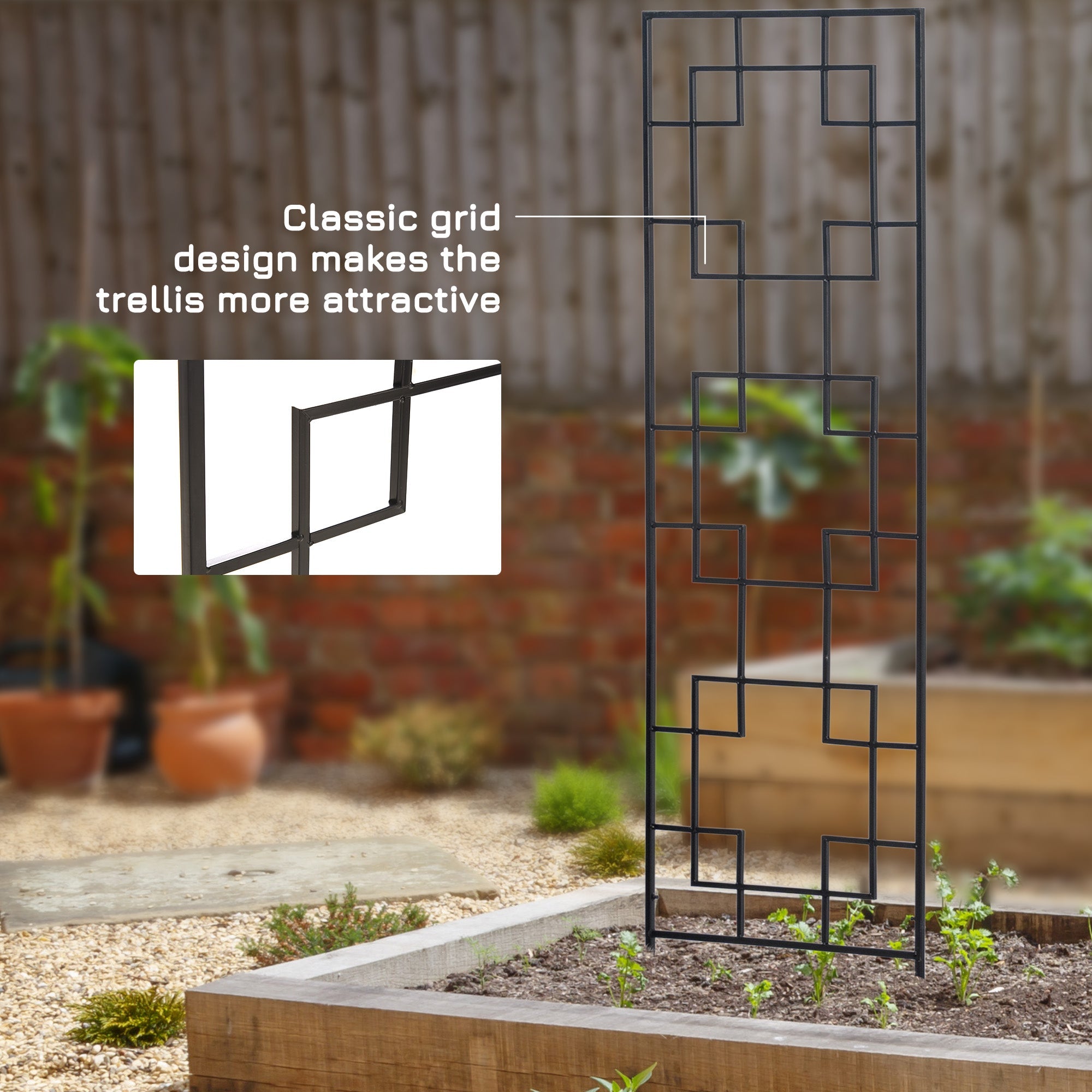 Outsunny 72in Garden Trellis with 4 Mental Grid Panels for Roses, Cucumbers & Vine Plants, Rust-Resistant for All Weather Use