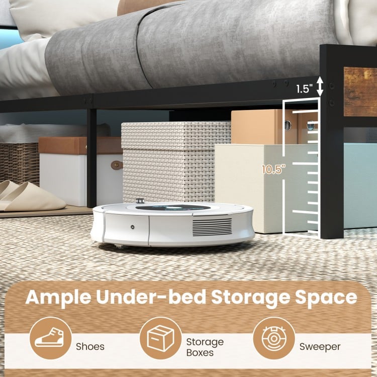 Twin/Full/Queen/King Size Bed Frame with LED Light and Charging Station-Full Size